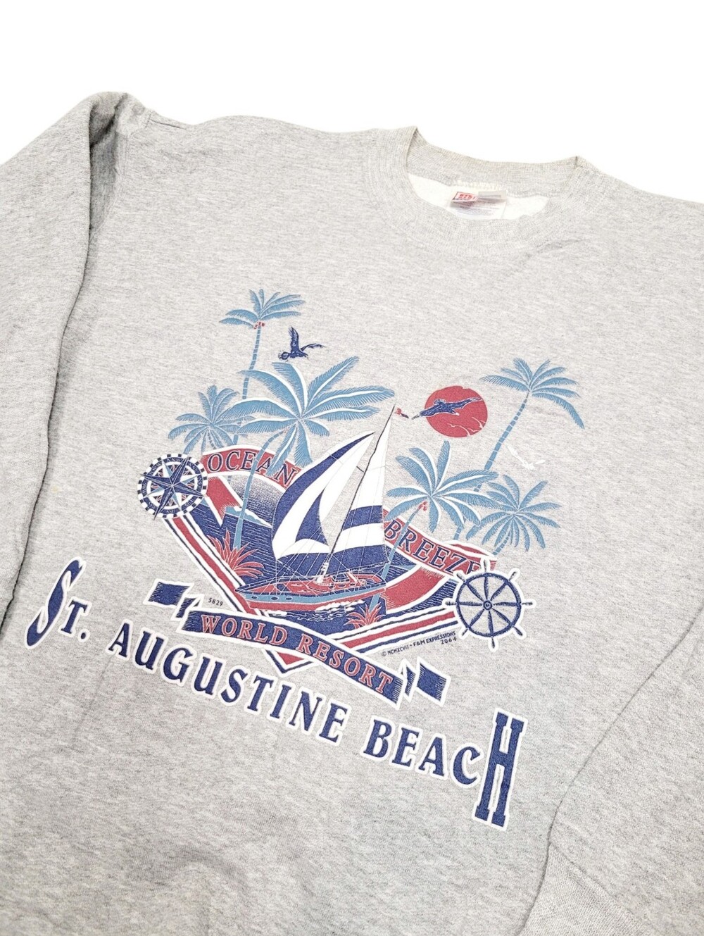 Y2K St. Augustine Beach Grey Graphic Sweatshirt Top Size: M